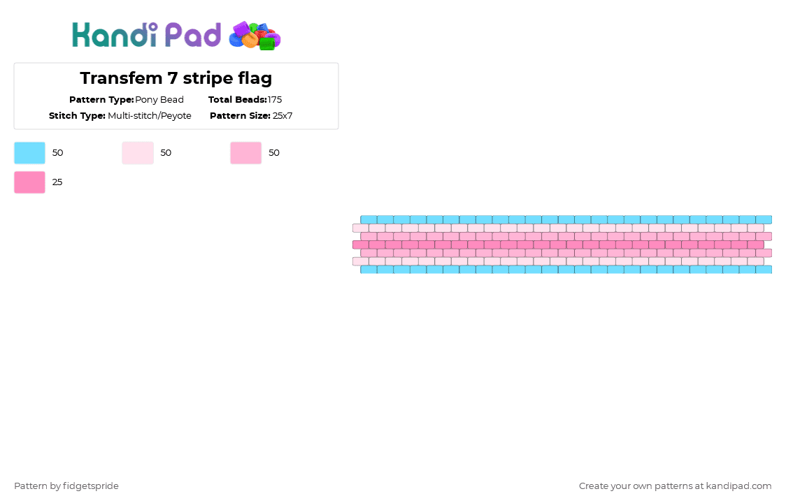 Transfem 7 stripe flag - Pony Bead Pattern by fidgetspride on Kandi Pad - light blue,pink,pride,pride flag,gender,trans,transfem,fem