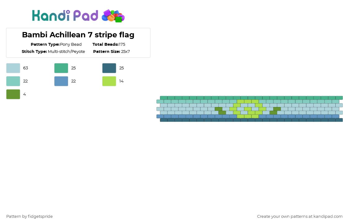 Bambi Achillean 7 stripe flag - Pony Bead Pattern by fidgetspride on Kandi Pad - light blue,pride,pride flag,achillean,mlm,bambi achillean