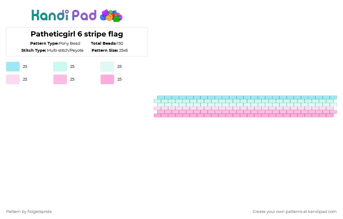 Patheticgirl 6 stripe flag - Pony Bead Pattern by fidgetspride on Kandi Pad - light blue,pink,pride,pride flags,funny,pathetic,patheticgirl
