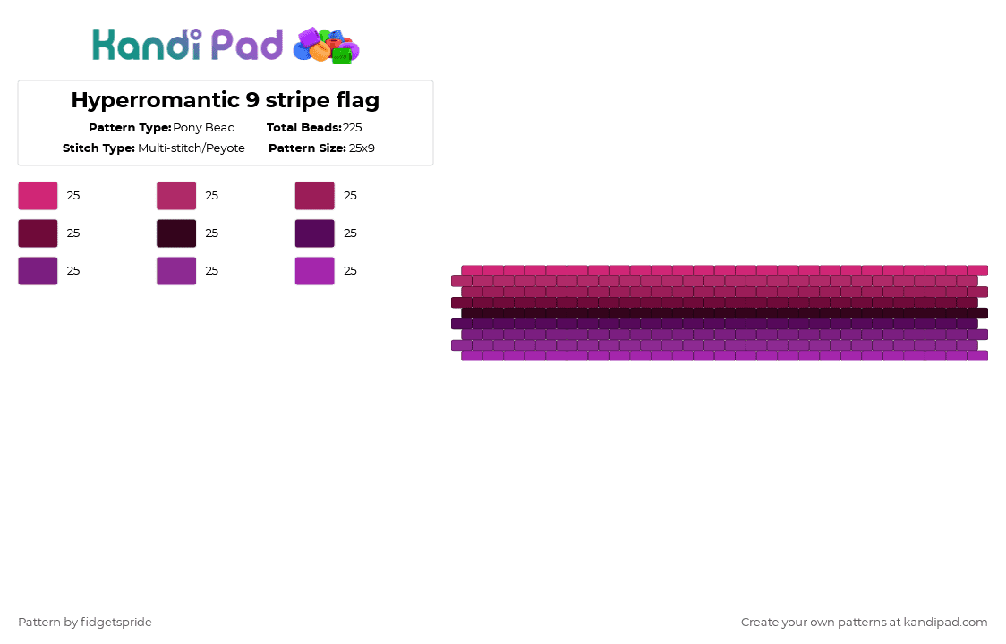 Hyperromantic 9 stripe flag - Pony Bead Pattern by fidgetspride on Kandi Pad - pink,pride,pride flags,hyperromantic