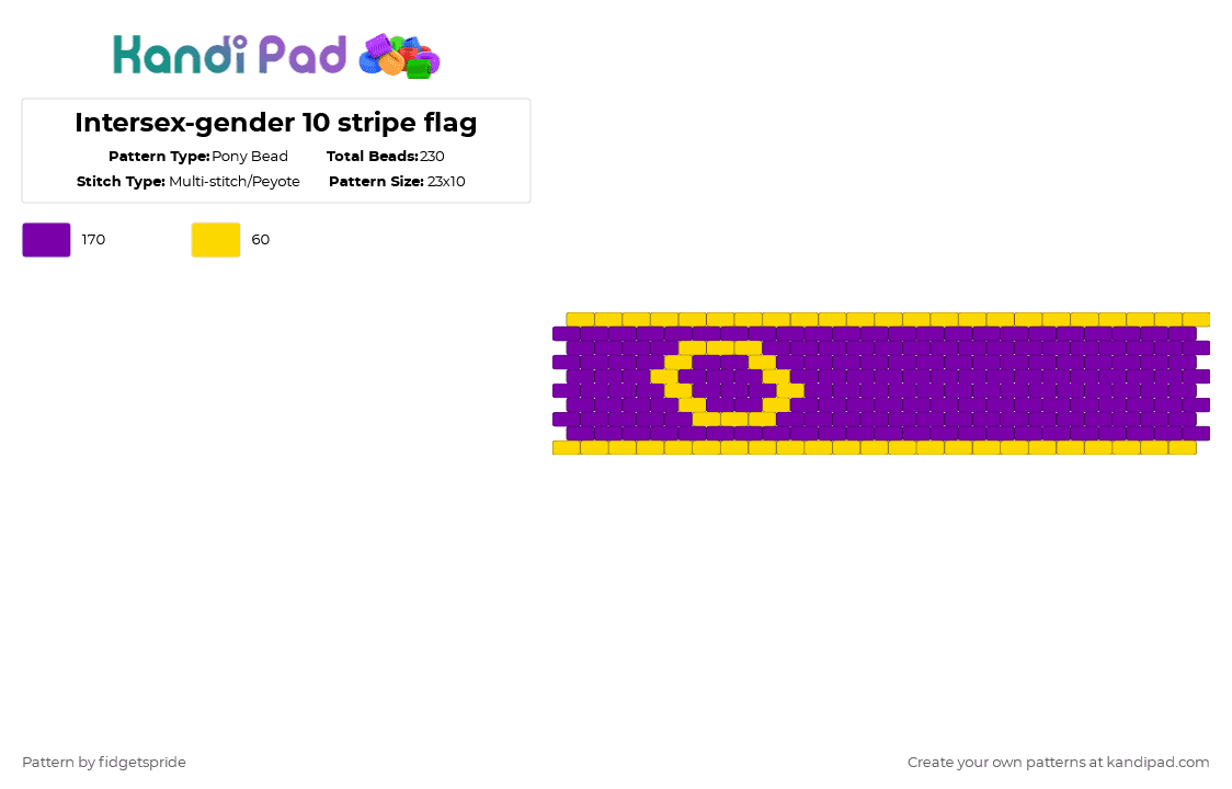 Intersex-gender 10 stripe flag - Pony Bead Pattern by fidgetspride on Kandi Pad - purple,yellow,pride,pride flag,intersex,intergender,intersexgender