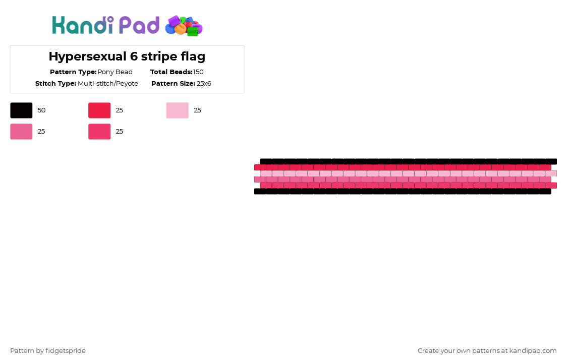 Hypersexual (2) 6 stripe flag - Pony Bead Pattern by fidgetspride on Kandi Pad - red,pink,pride,pride flag,hypersexual