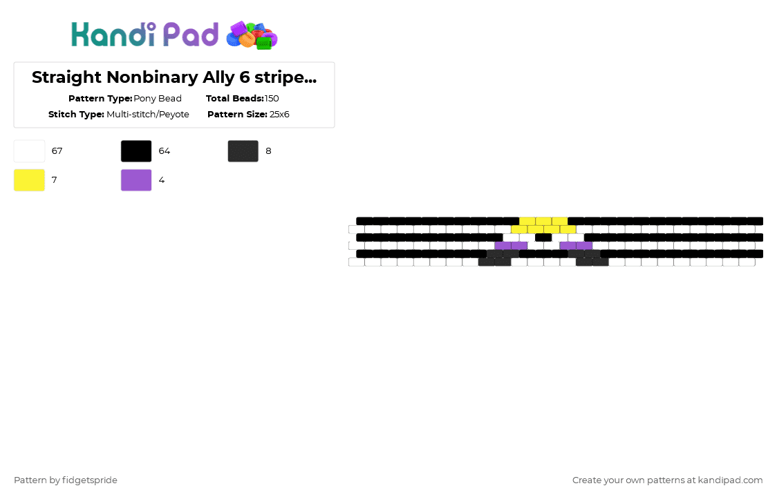 Straight Nonbinary Ally 6 stripe flag - Pony Bead Pattern by fidgetspride on Kandi Pad - white,yellow,purple,pride,pride flag,straight,ally,nonbinary