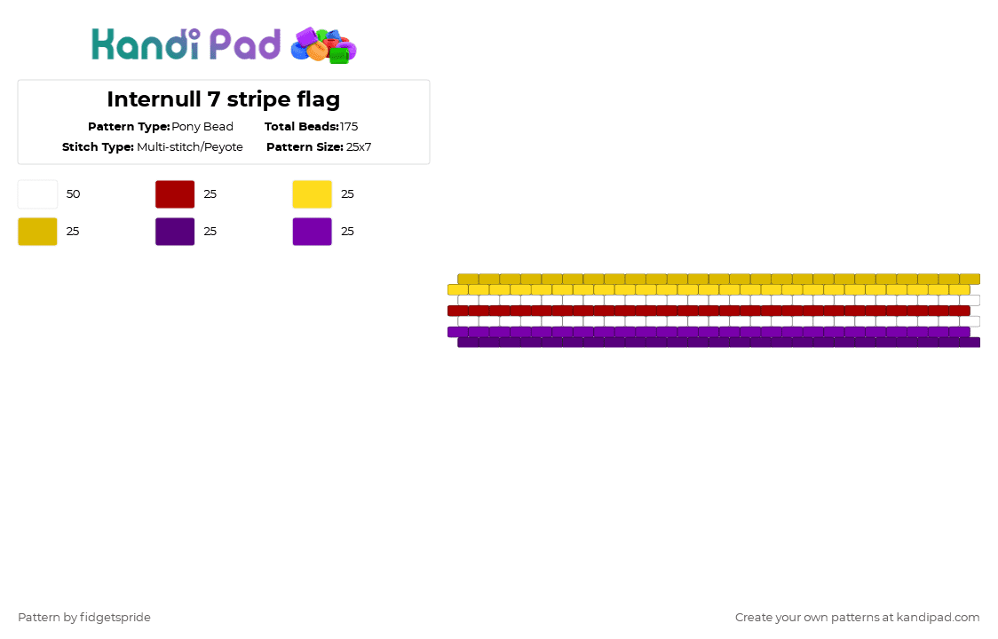 Internull 7 stripe flag - Pony Bead Pattern by fidgetspride on Kandi Pad - yellow,purple,pride,pride flag,intersex,gender,internull