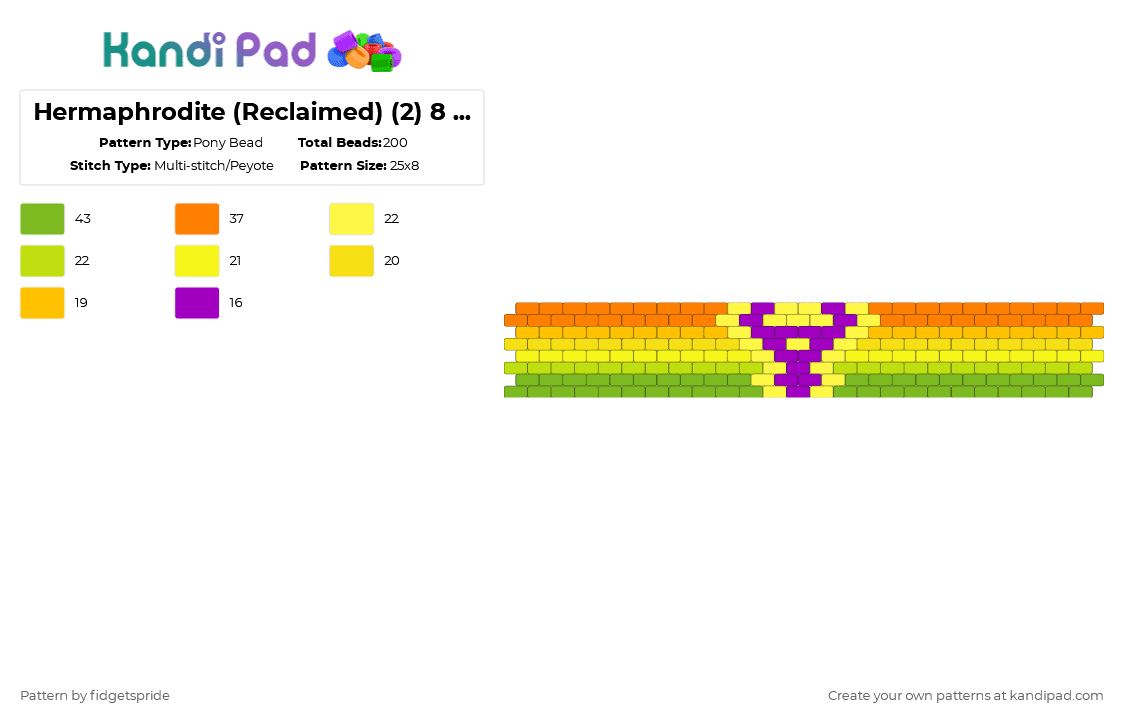 Hermaphrodite (Reclaimed) (2) 8 stripe flag - Pony Bead Pattern by fidgetspride on Kandi Pad - yellow,green,pride,pride flag,intersex,gender,hermaphrodite