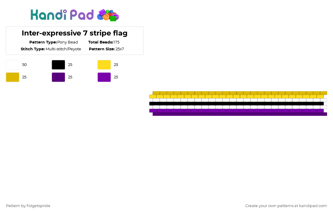 Inter-expressive 7 stripe flag - Pony Bead Pattern by fidgetspride on Kandi Pad - yellow,purple,pride,pride flag,gender,intersex,interexpressive