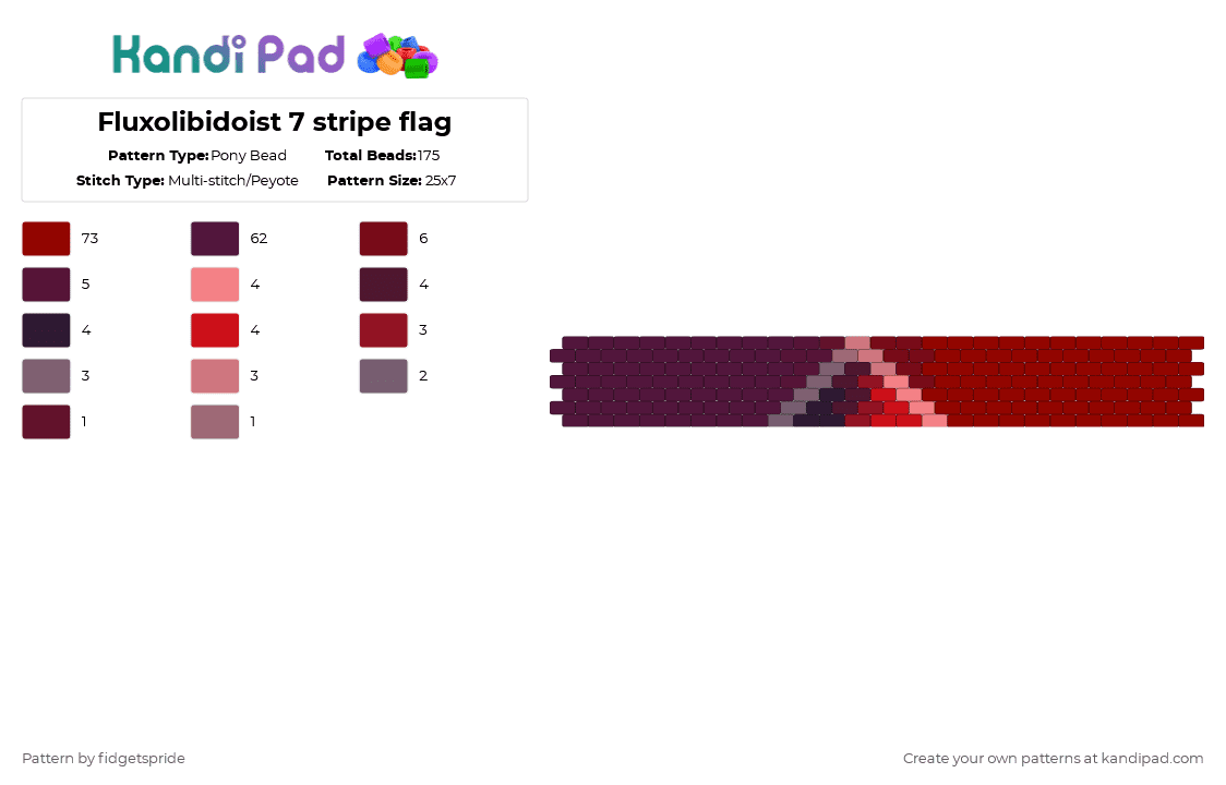 Fluxolibidoist 7 stripe flag - Pony Bead Pattern by fidgetspride on Kandi Pad - red,brown,pride,pride flag,libido,fluxolibidoist