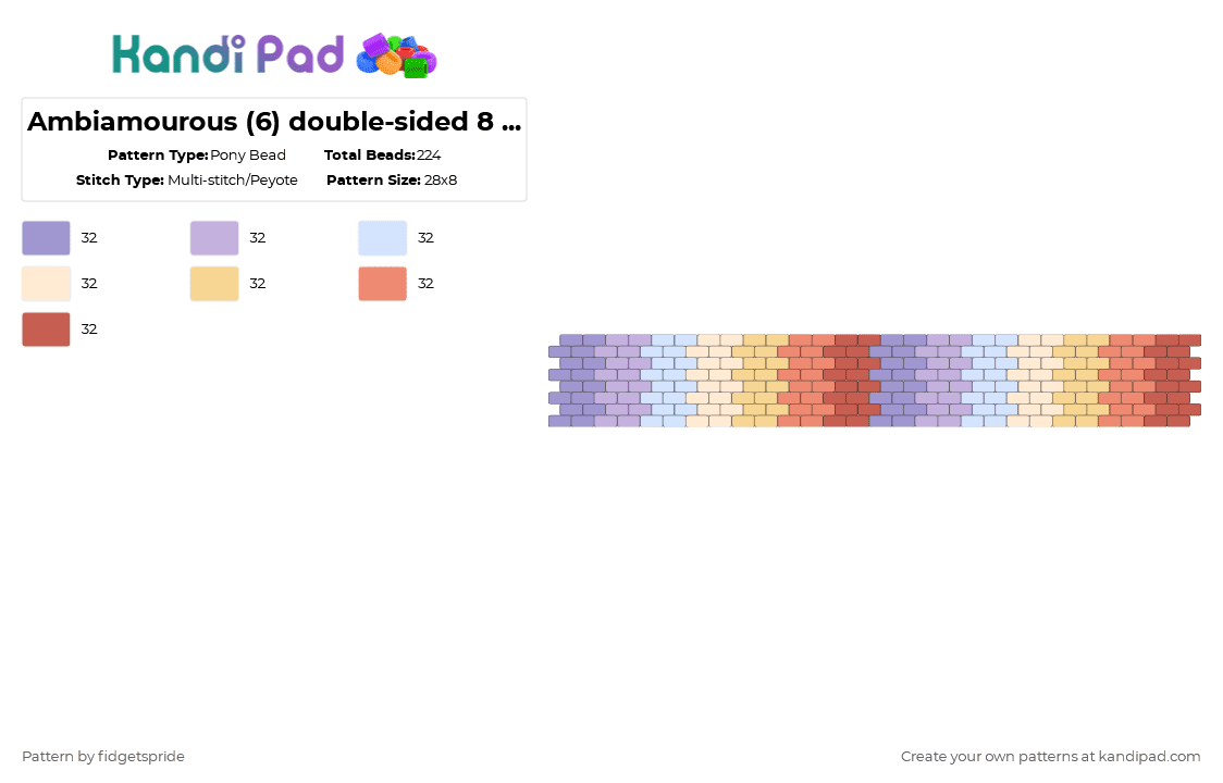 Ambiamourous (6) double-sided 8 stripe flag - Pony Bead Pattern by fidgetspride on Kandi Pad - pink,beige,pride,pride flag,ambi,ambiamourous