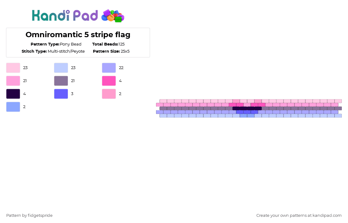 Omniromantic 5 stripe flag - Pony Bead Pattern by fidgetspride on Kandi Pad - pink,pride,pride flag,omni,omnirom,omniromantic