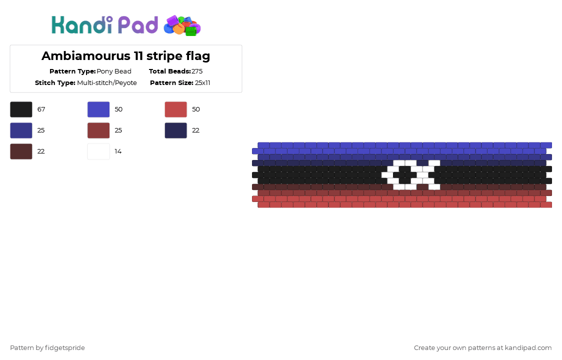 Ambiamourus 11 stripe flag - Pony Bead Pattern by fidgetspride on Kandi Pad - purple,red,pride,pride flag,ambi,ambiamourous