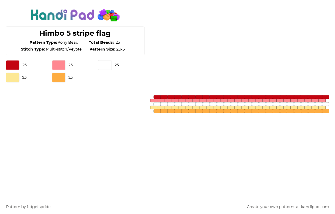 Himbo 5 stripe flag - Pony Bead Pattern by fidgetspride on Kandi Pad - red,pride,pride flag,himbo