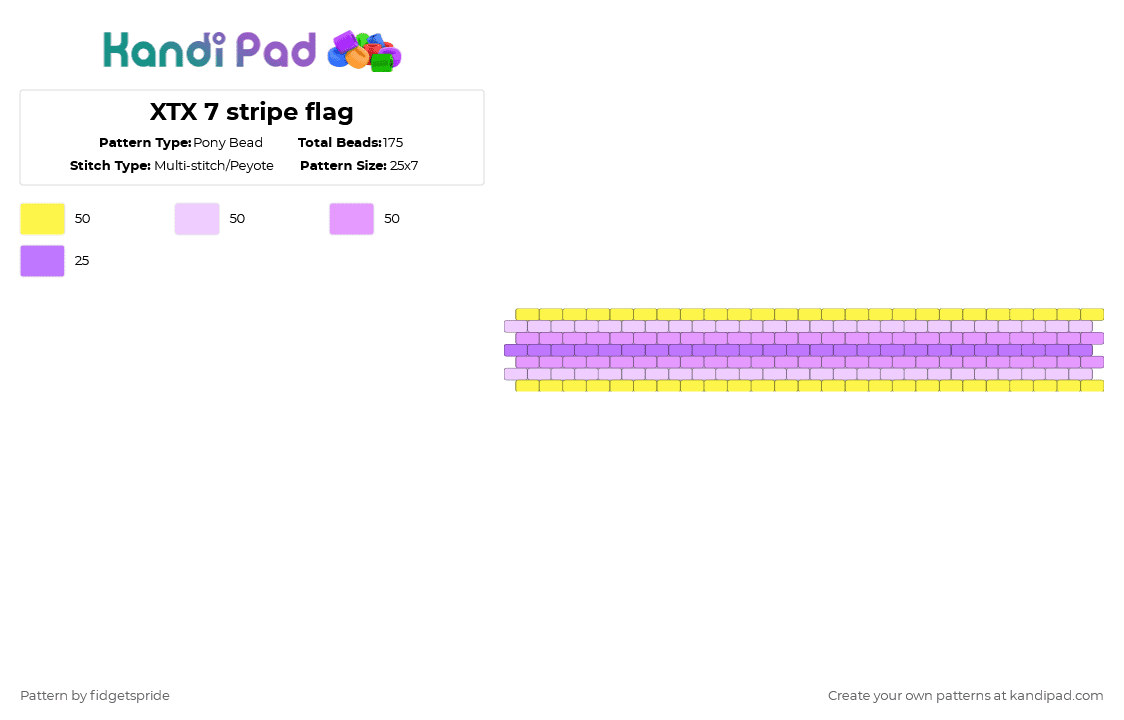 XTX 7 stripe flag - Pony Bead Pattern by fidgetspride on Kandi Pad - yellow,pink,pride,pride flag,trans,intersex,xtx,intersex to other