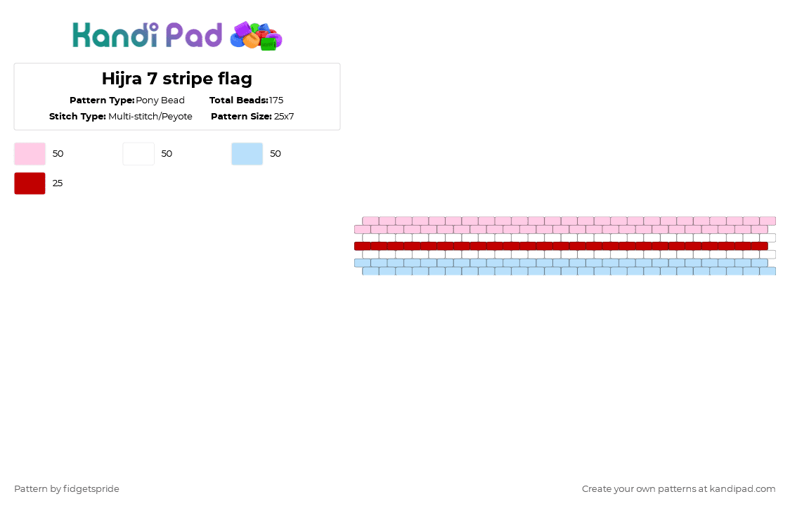Hijra 7 stripe flag - Pony Bead Pattern by fidgetspride on Kandi Pad - pink,light blue,pride,pride flag,hijra
