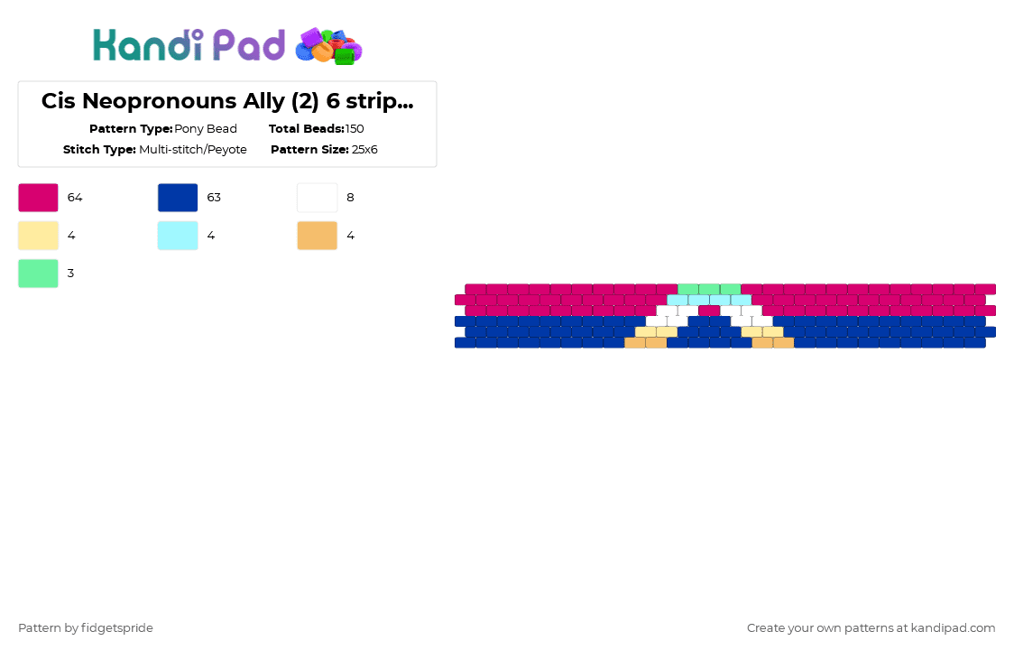 Cis Neopronouns Ally (2) 6 stripe flag - Pony Bead Pattern by fidgetspride on Kandi Pad - pink,blue,pride,pride flag,ally,neopronouns,cis