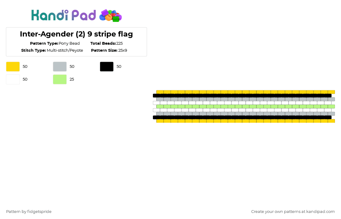 Inter-Agender (2) 9 stripe flag - Pony Bead Pattern by fidgetspride on Kandi Pad - yellow,white,pride,pride flag,intersex,gender,agender,interagender