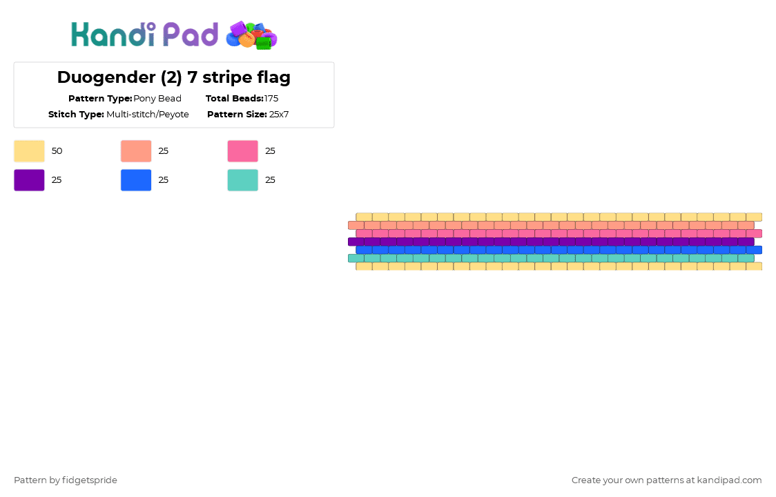 Duogender (2) 7 stripe flag - Pony Bead Pattern by fidgetspride on Kandi Pad - yellow,pride,pride flag,intersex,gender,duogender