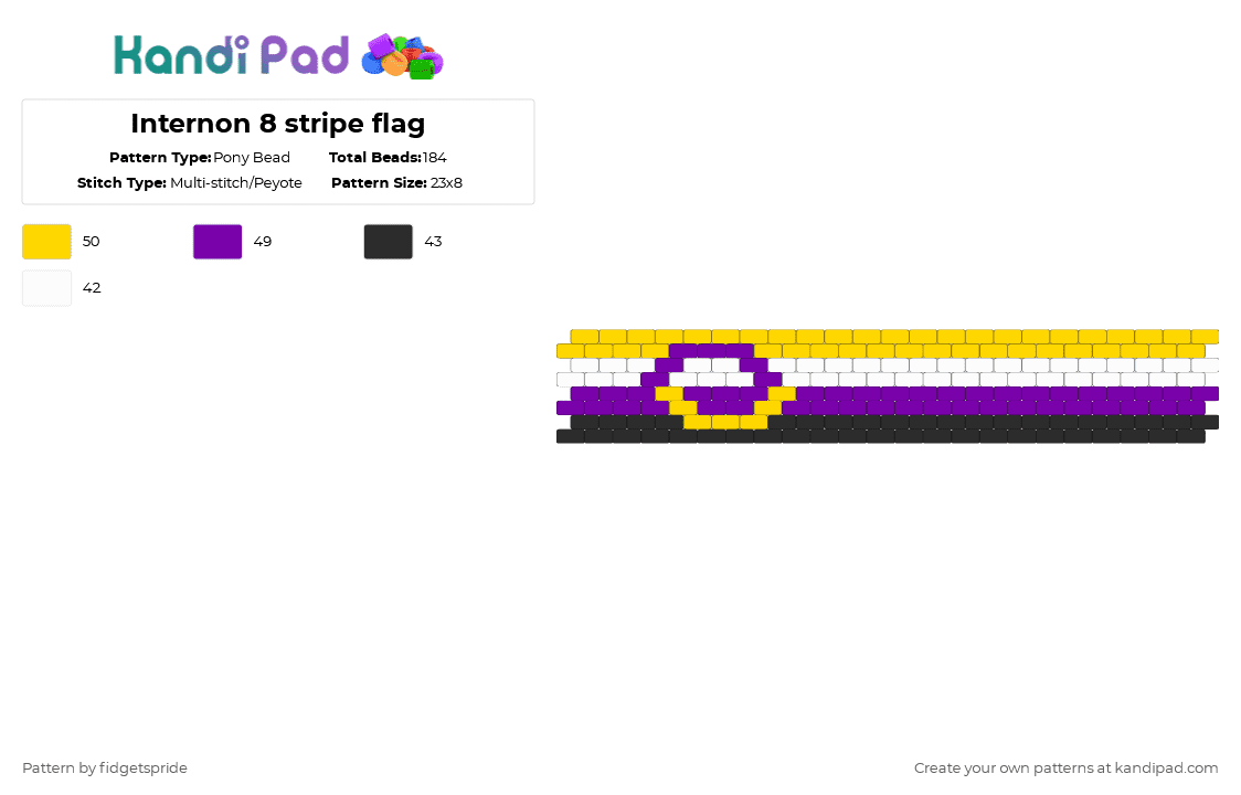 Internon 8 stripe flag - Pony Bead Pattern by fidgetspride on Kandi Pad - purple,yellow,pride,pride flag,intersex,nonbinary,internon