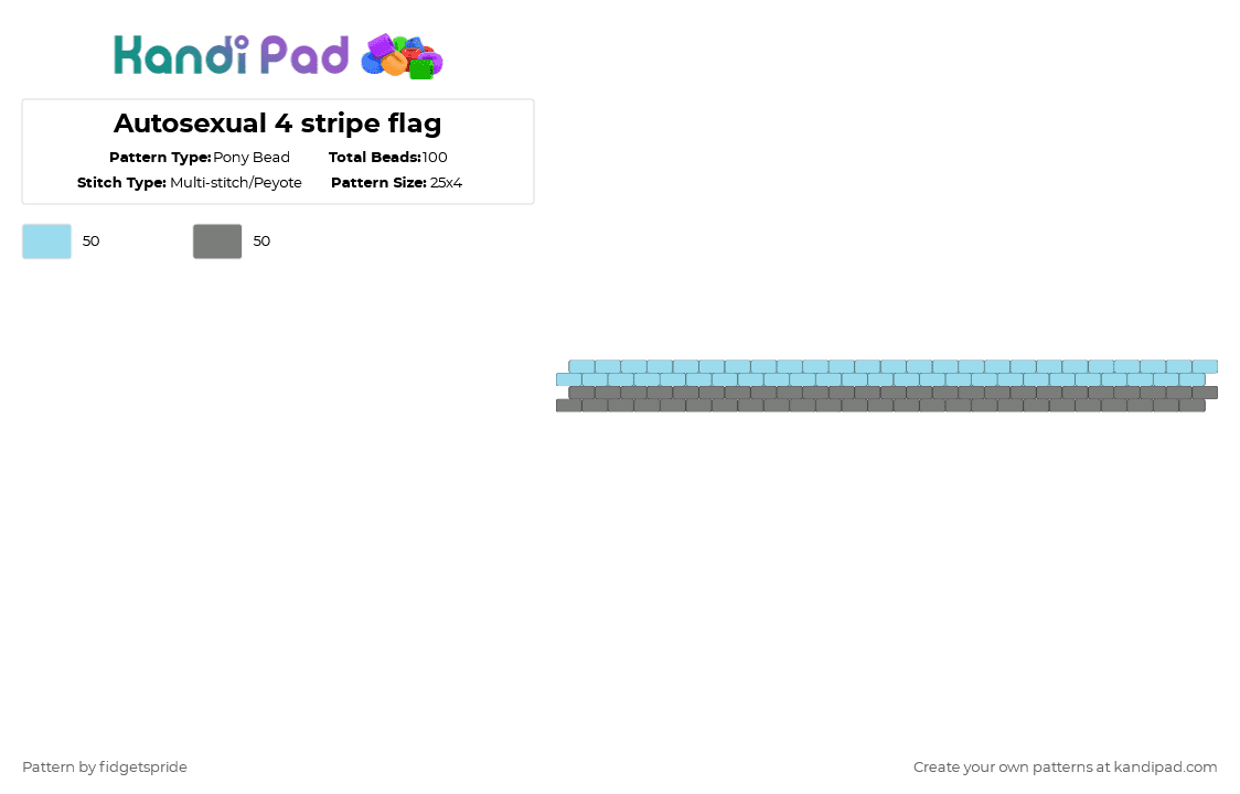Autosexual 4 stripe flag - Pony Bead Pattern by fidgetspride on Kandi Pad - light blue,gray,pride,pride flag,sexuality,auto,autosexual