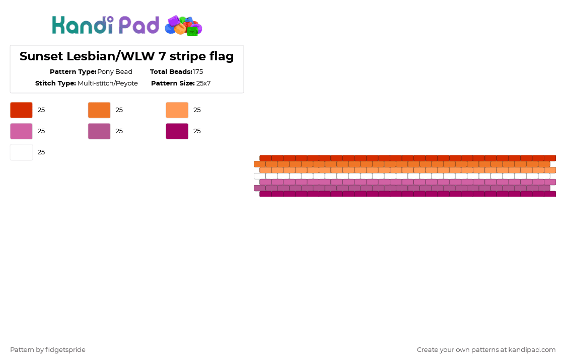 Sunset Lesbian/WLW 7 stripe flag - Pony Bead Pattern by fidgetspride on Kandi Pad - orange,pink,pride,pride flag,lesbian