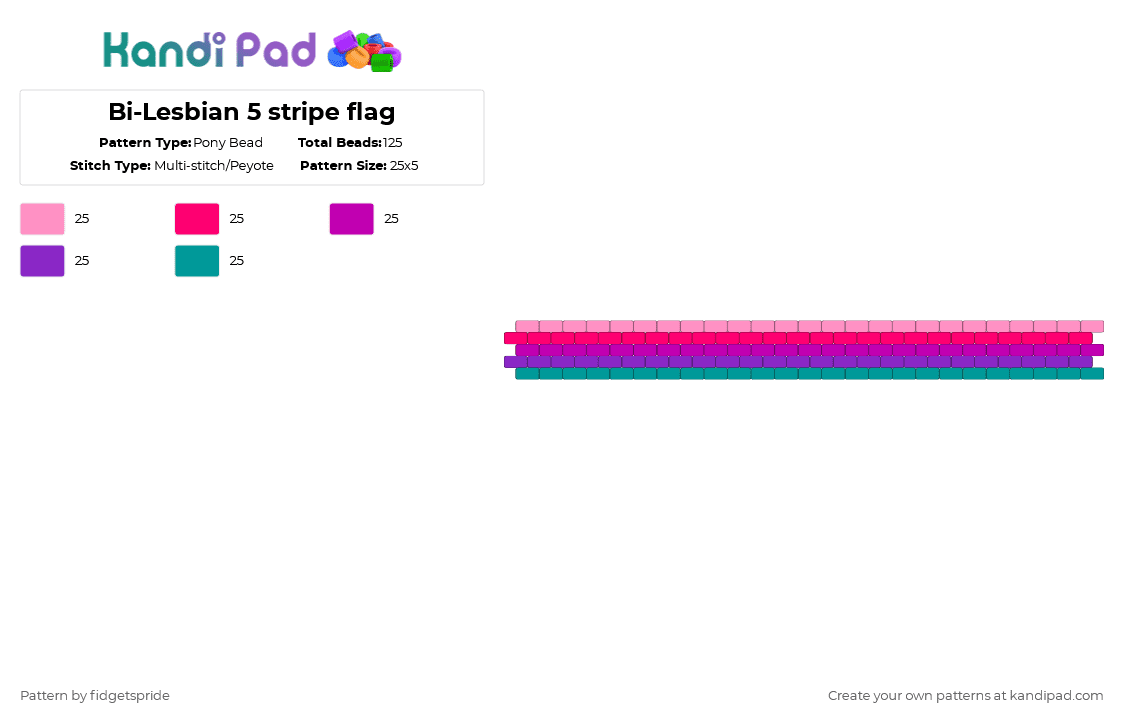 Bi-Lesbian 5 stripe flag - Pony Bead Pattern by fidgetspride on Kandi Pad - pink,pride,pride flag,bisexual,lesbian