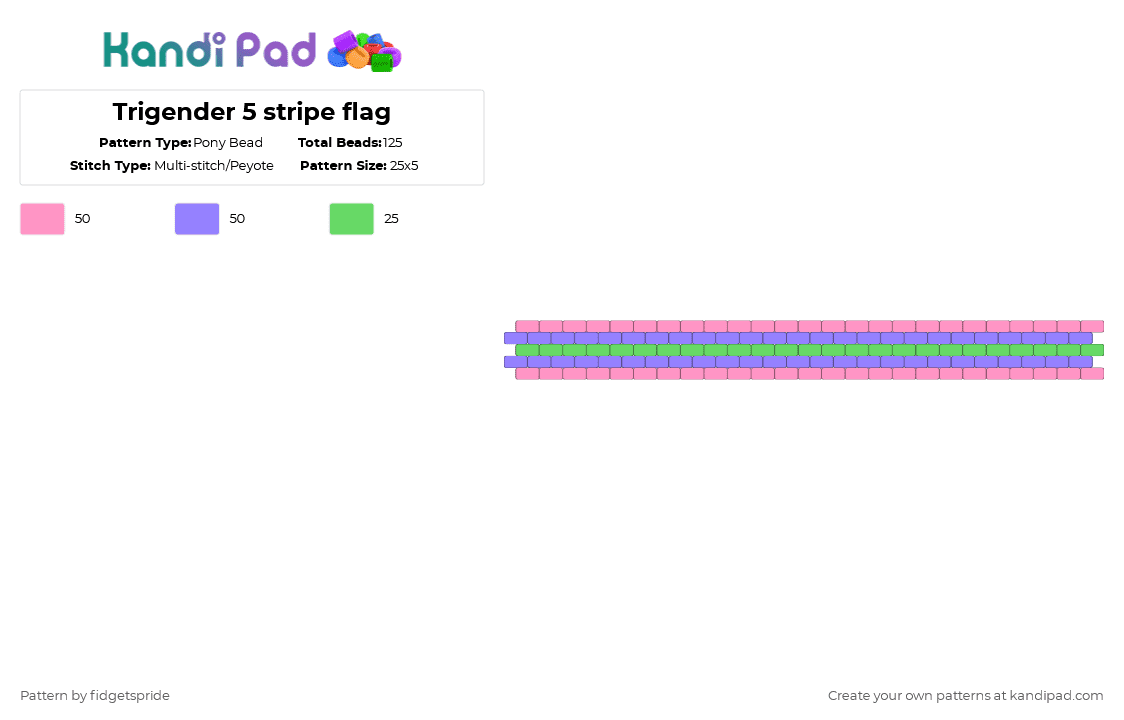 Trigender 5 stripe flag - Pony Bead Pattern by fidgetspride on Kandi Pad - pink,blue,pride,pride flag,gender,trigender