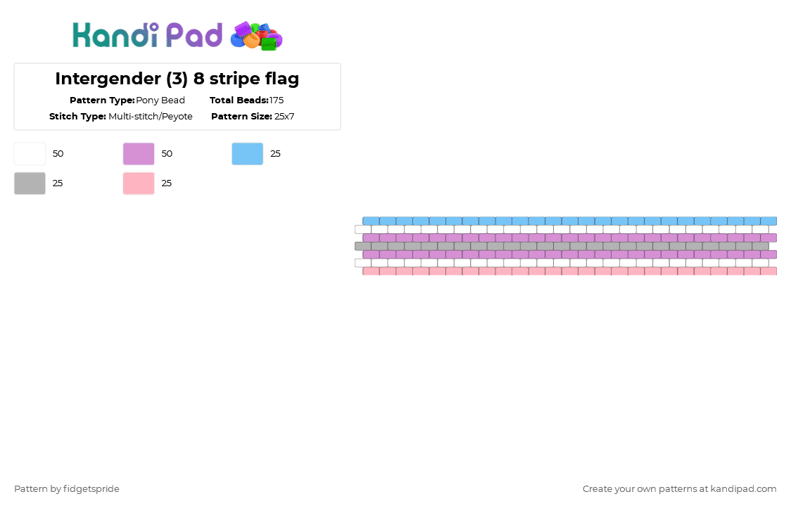 Intergender (3) 8 stripe flag - Pony Bead Pattern by fidgetspride on Kandi Pad - pink,pride,pride flag,intersex,intergender