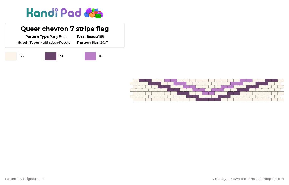 Queer chevron 7 stripe flag - Pony Bead Pattern by fidgetspride on Kandi Pad - white,pink,pride,pride flag,queer,lgbtq