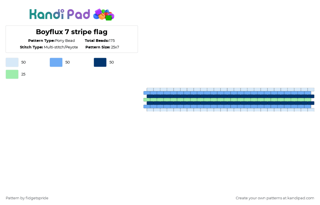 Boyflux 7 stripe flag - Pony Bead Pattern by fidgetspride on Kandi Pad - light blue,blue,pride,pride flag,gender,boyflux