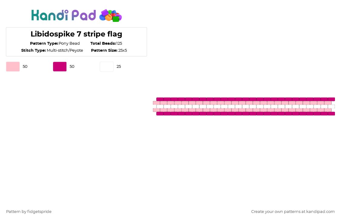 Libidospike 5 stripe flag - Pony Bead Pattern by fidgetspride on Kandi Pad - pink,pride,pride flag,libido,libidospike