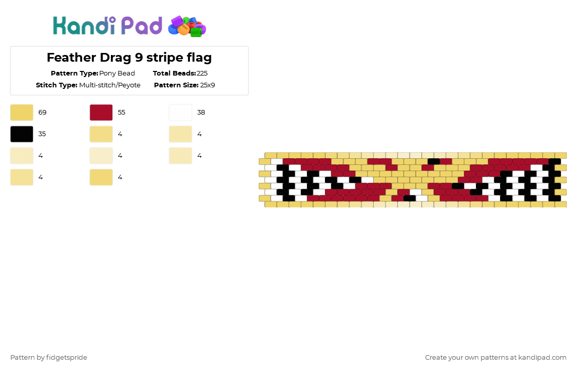Feather Drag 9 stripe flag - Pony Bead Pattern by fidgetspride on Kandi Pad - yellow,red,pride,pride flag,drag,feather drag