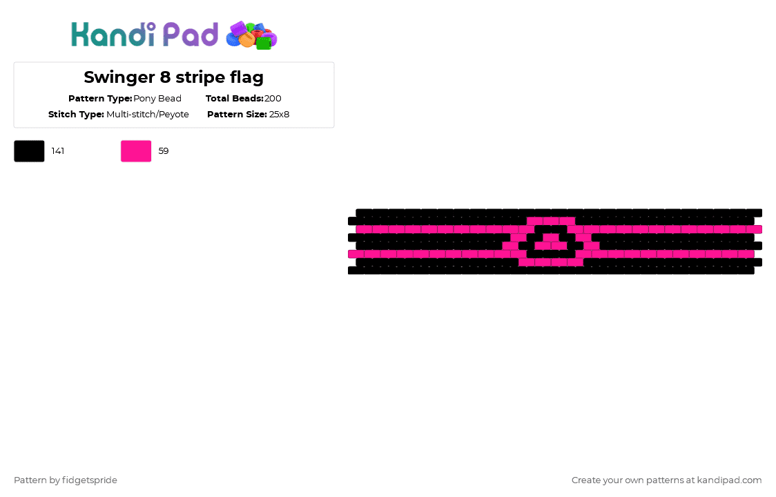 Swinger 8 stripe flag - Pony Bead Pattern by fidgetspride on Kandi Pad - black,pink,pride,pride flag,swinger