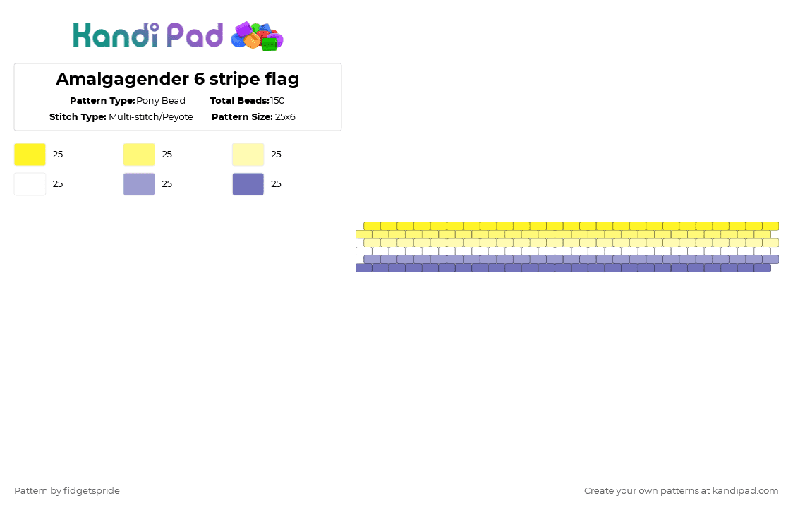 Amalgagender 6 stripe flag - Pony Bead Pattern by fidgetspride on Kandi Pad - yellow,pride,pride flag,intersex,amalgagender,gender
