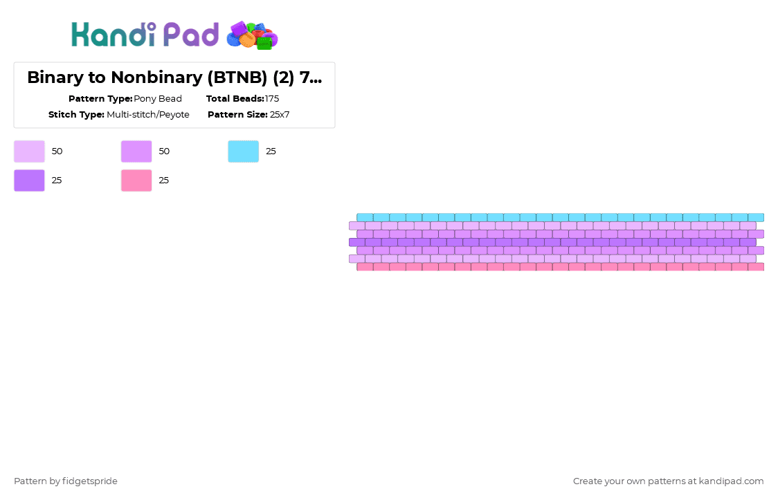 Binary to Nonbinary (BTNB) (2) 7 stripe flag - Pony Bead Pattern by fidgetspride on Kandi Pad - pink,pride,pride flag,trans,gender,transgender,nonbinary,btnb