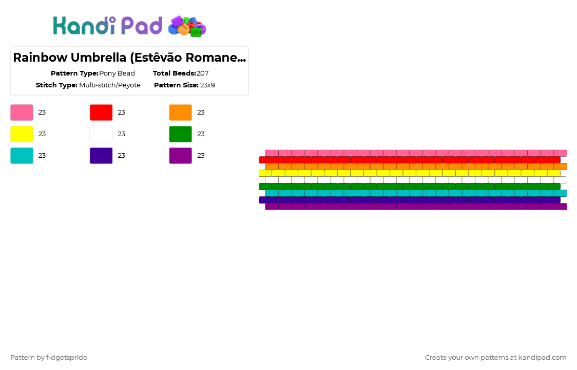Rainbow Umbrella (Estêvão Romane style) 9 stripe flag - Pony Bead Pattern by fidgetspride on Kandi Pad - pink,pride,pride flag,rainbow