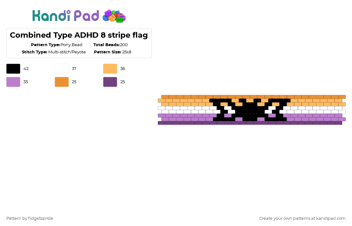 Combined Type ADHD 8 stripe flag - Pony Bead Pattern by fidgetspride on Kandi Pad - orange,pink,pride,pride flag,disability,neurodivergent,adhd,disability pride