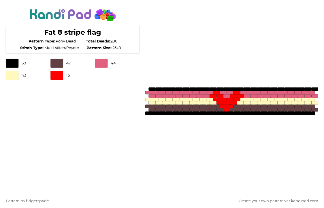 Fat 8 stripe flag - Pony Bead Pattern by fidgetspride on Kandi Pad - red,pride,pride flag,kink,kink flag,fat