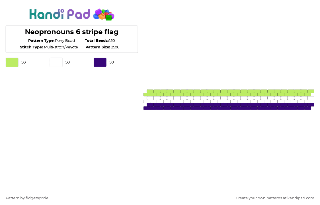 Neopronouns 6 stripe flag - Pony Bead Pattern by fidgetspride on Kandi Pad - green,purple,pride,pride flag,neopronouns,pronouns