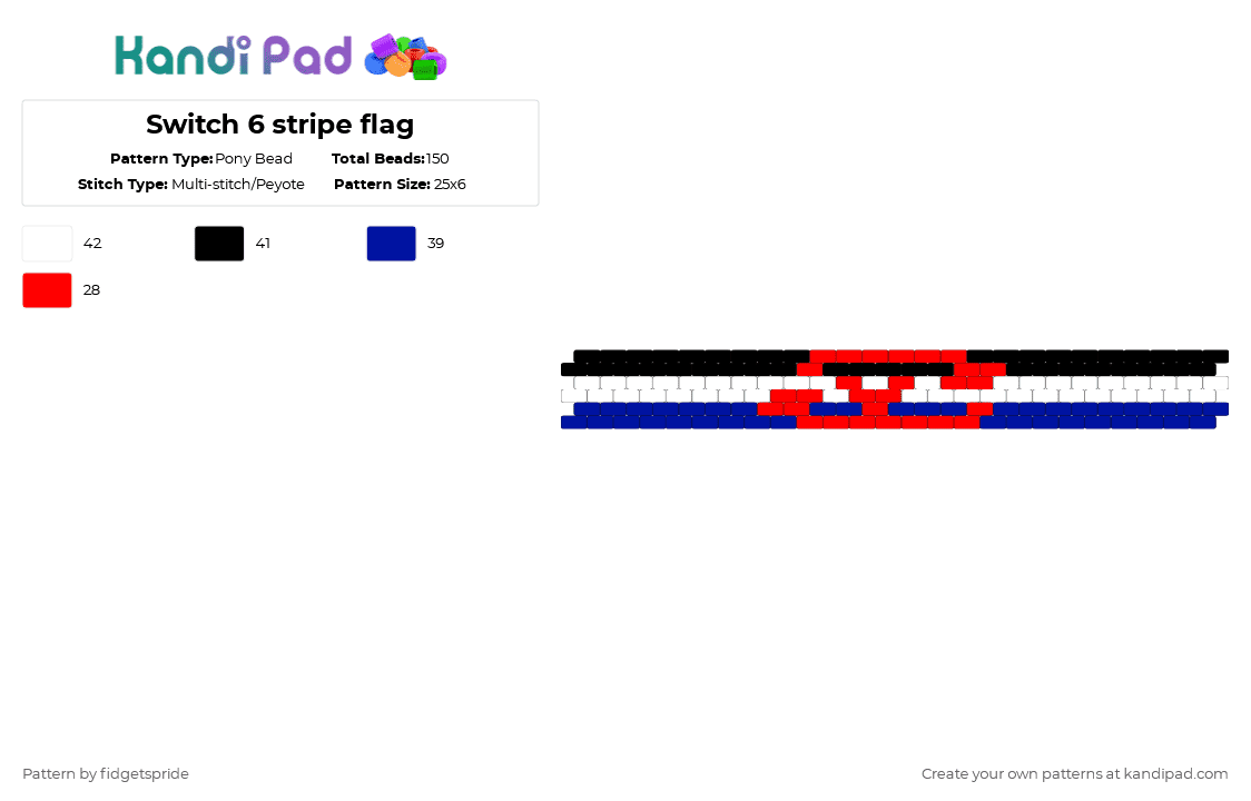 Switch 6 stripe flag - Pony Bead Pattern by fidgetspride on Kandi Pad - red,purple,pride,pride flag,switch