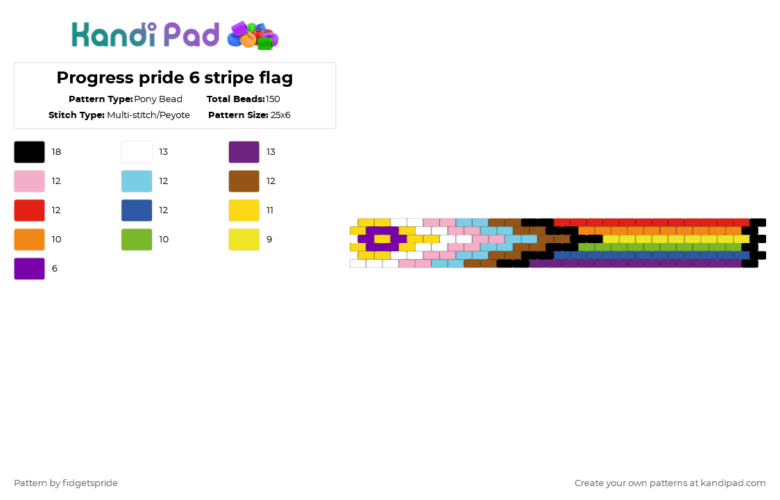 Progress pride 6 stripe flag - Pony Bead Pattern by fidgetspride on Kandi Pad - pink,light blue,red,colorful,pride,rainbow,progress pride,pride flag