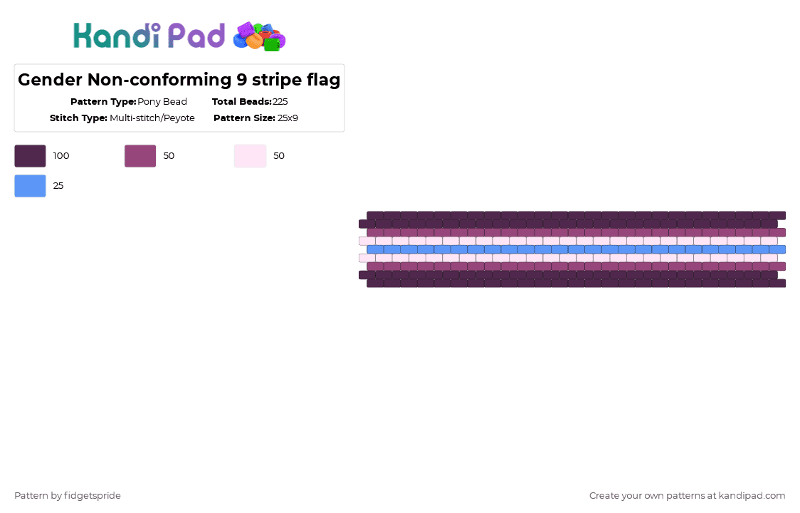 Gender Non-conforming 9 stripe flag - Pony Bead Pattern by fidgetspride on Kandi Pad - pink,pride,pride flag,gender,gender non conforming,gnc