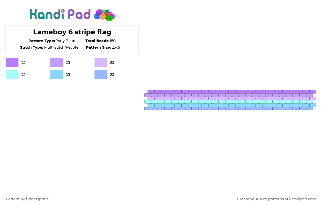 Lameboy 6 stripe flag - Pony Bead Pattern by fidgetspride on Kandi Pad - pink,light blue,pride,pride flags,funny,lame,lameboy