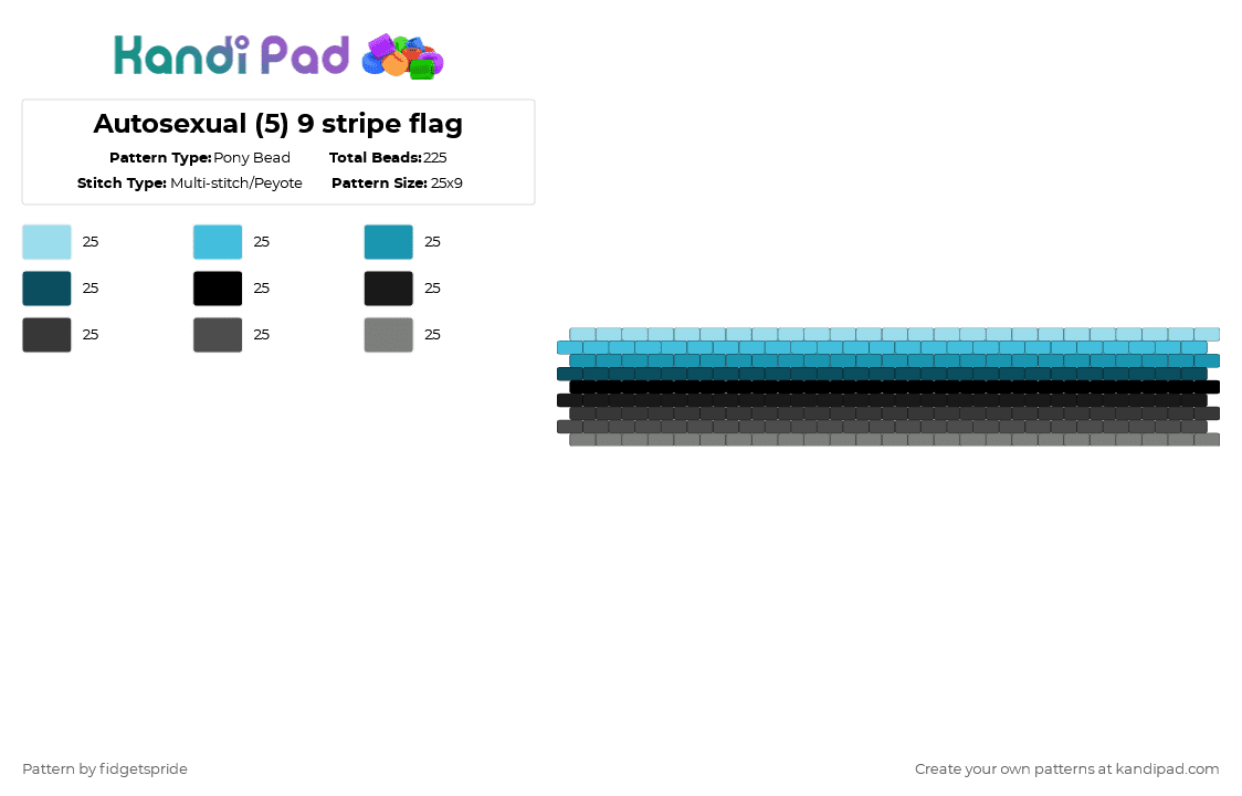 Autosexual (5) 9 stripe flag - Pony Bead Pattern by fidgetspride on Kandi Pad - light blue,gray,pride,pride flag,sexuality,auto,autosexual