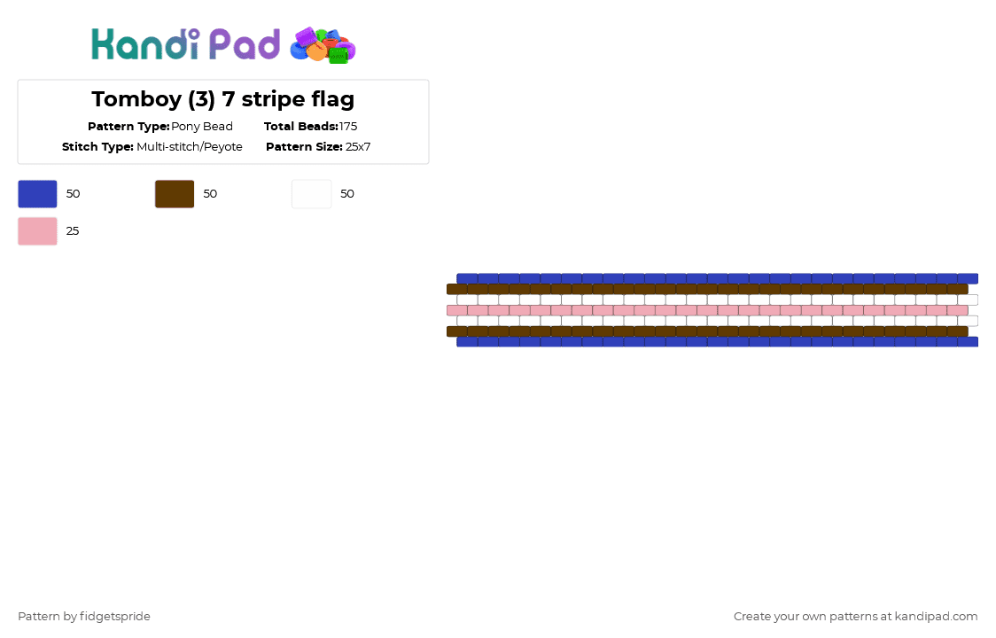 Tomboy (3) 7 stripe flag - Pony Bead Pattern by fidgetspride on Kandi Pad - purple,brown,pride,pride flag,tomboy,masc women