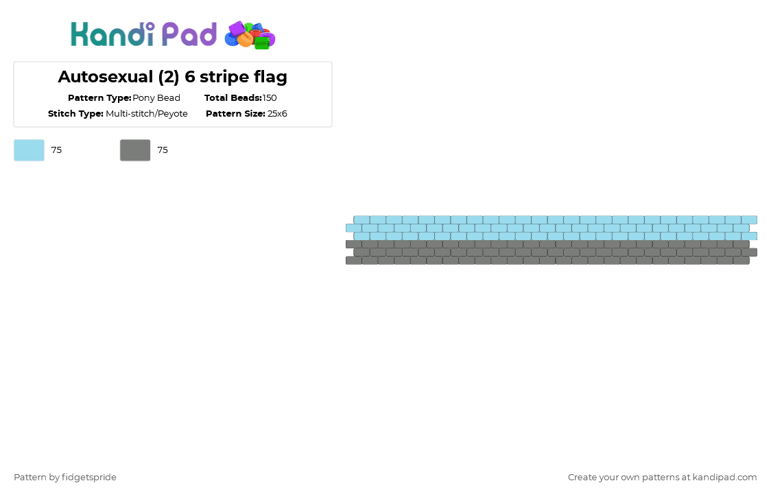 Autosexual (2) 6 stripe flag - Pony Bead Pattern by fidgetspride on Kandi Pad - light blue,gray,pride,pride flag,sexuality,auto,autosexual