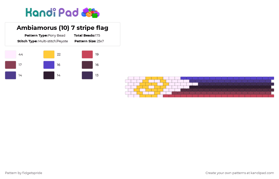 Ambiamorus (10) 7 stripe flag - Pony Bead Pattern by fidgetspride on Kandi Pad - yellow,purple,pride,pride flag,ambi,ambiamourous