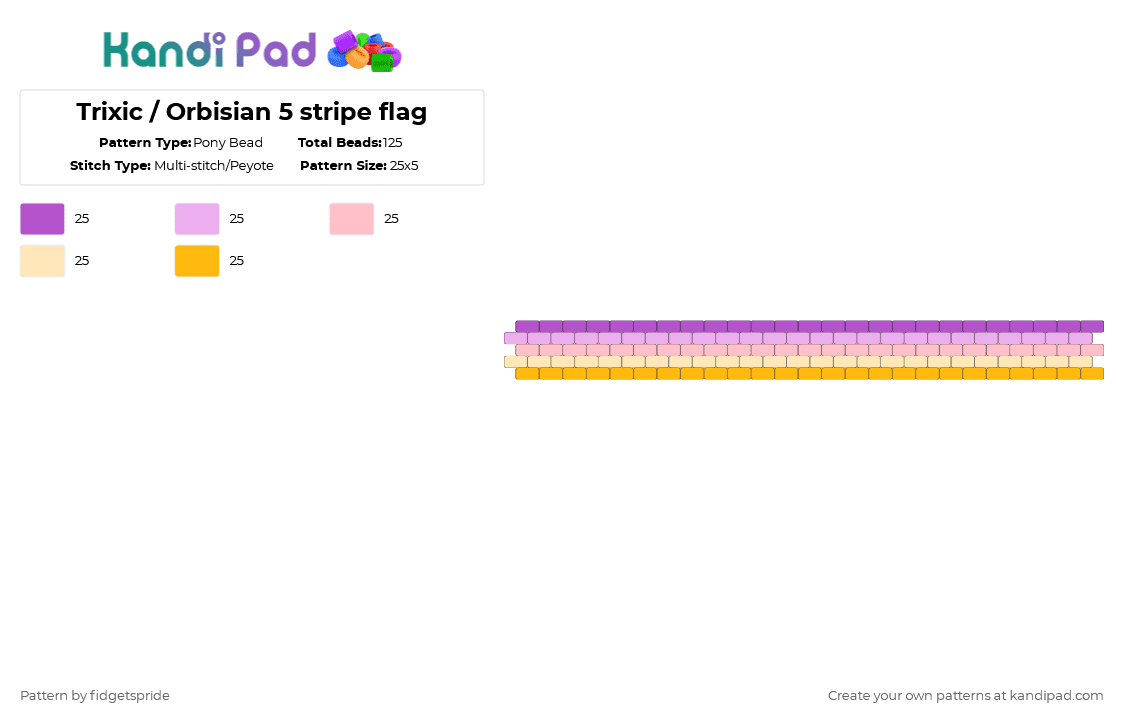 Trixic / Orbisian 5 stripe flag - Pony Bead Pattern by fidgetspride on Kandi Pad - pink,pride,pride flag,trixic,nblw
