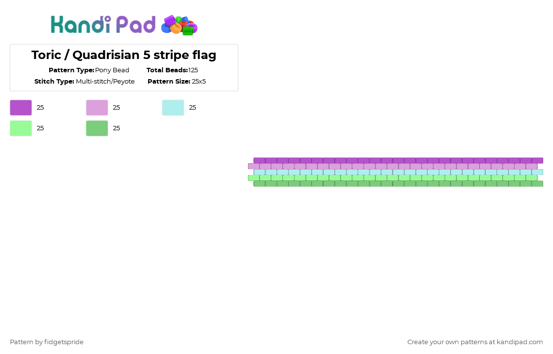 Toric / Quadrisian 5 stripe flag - Pony Bead Pattern by fidgetspride on Kandi Pad - pink,teal,pride,pride flag,toric,nblm