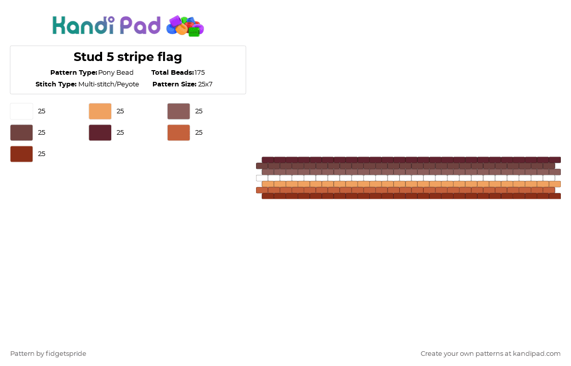 Stud 7 stripe flag - Pony Bead Pattern by fidgetspride on Kandi Pad - brown,red,pride,pride flag,black,black transgender,stud