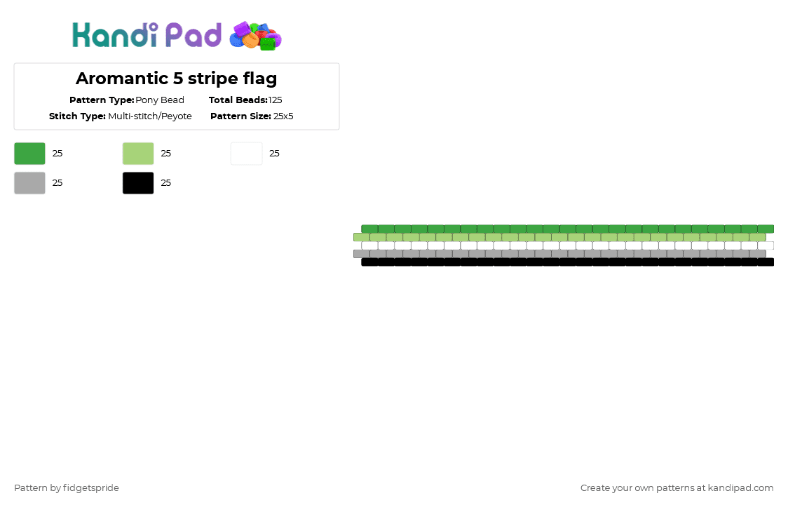 Aromantic 5 stripe flag - Pony Bead Pattern by fidgetspride on Kandi Pad - green,beige,pride,pride flag,aro,aromantic