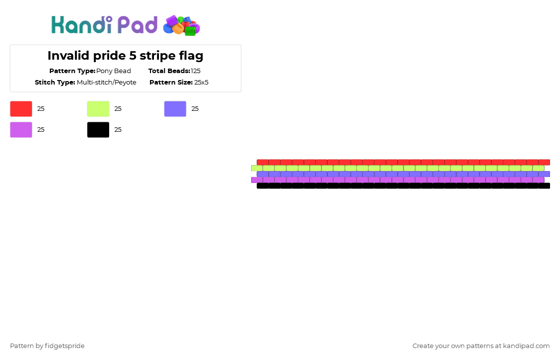 Invalid pride 5 stripe flag - Pony Bead Pattern by fidgetspride on Kandi Pad - red,yellow,blue,pink,pride,pride flags,funny,invalid